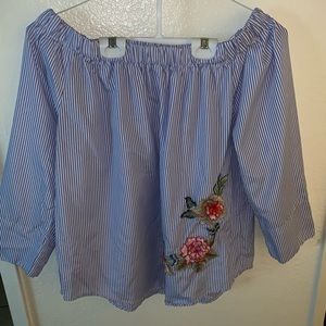Off the shoulder blue stripped blouse